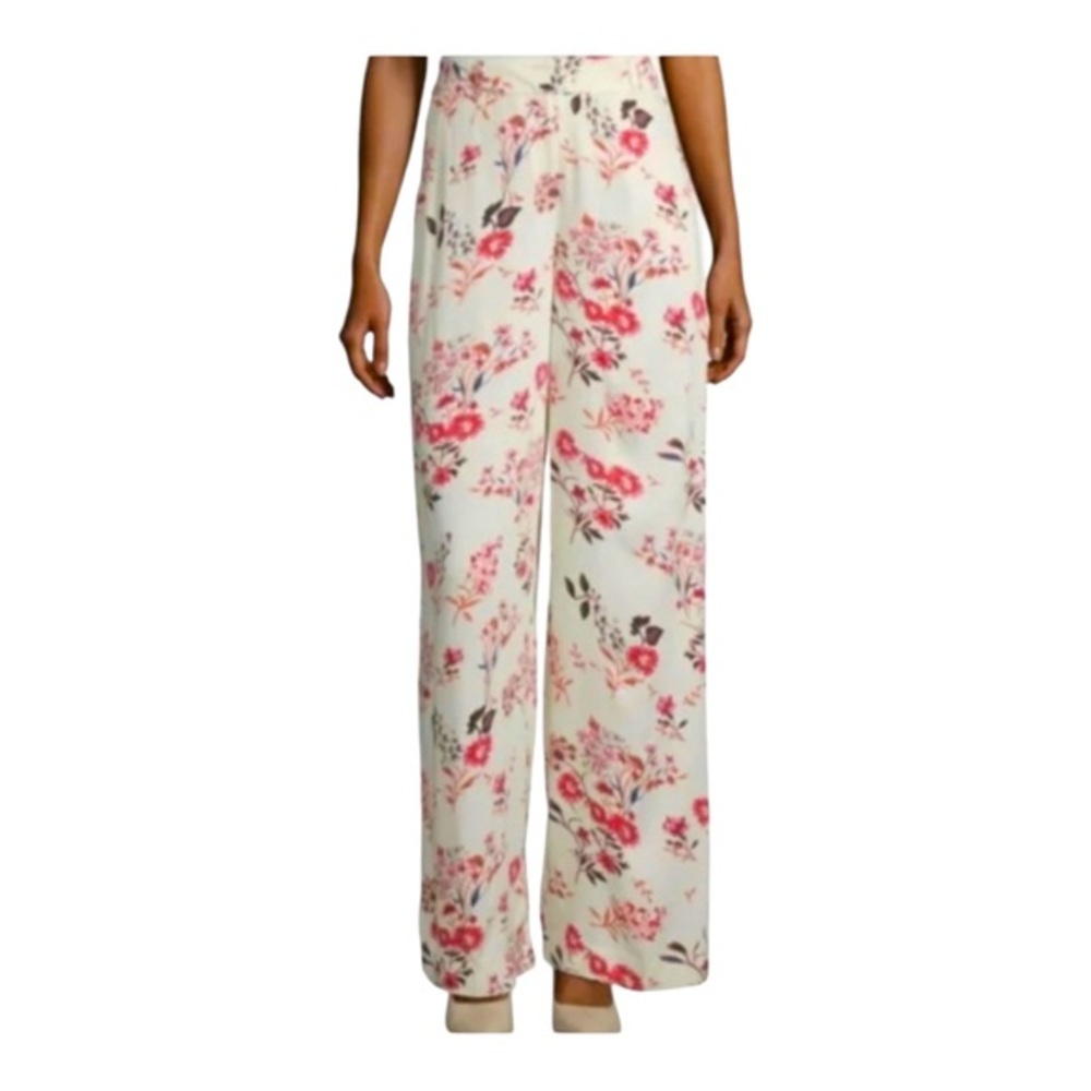 Worthington‎ Pants Dress Women Pink & White Small Wide Leg Sasha Floral Trouser.